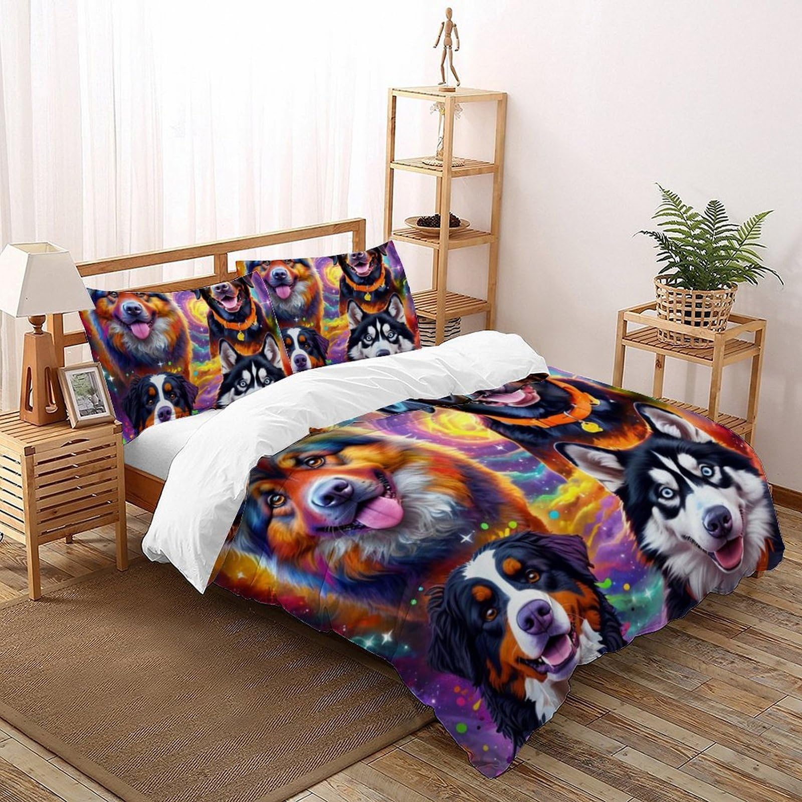 Housse de couette 3D enfants Super King 260x220 cm avec taie d'oreiller douce fermeture éclair
