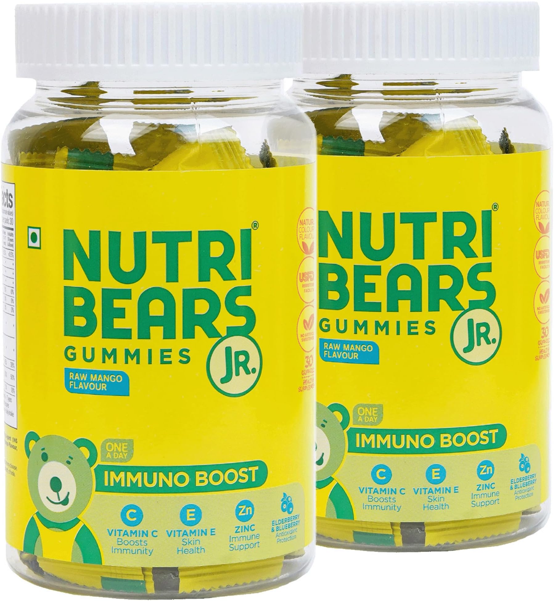 Immuno Boost with Vitamin C, E, Zinc, Natural Elderberry & Blueberry, Advanced Antioxidants, Immunity Gummies for Kids and Adults (60 Gummy, Raw Mango Flavour)