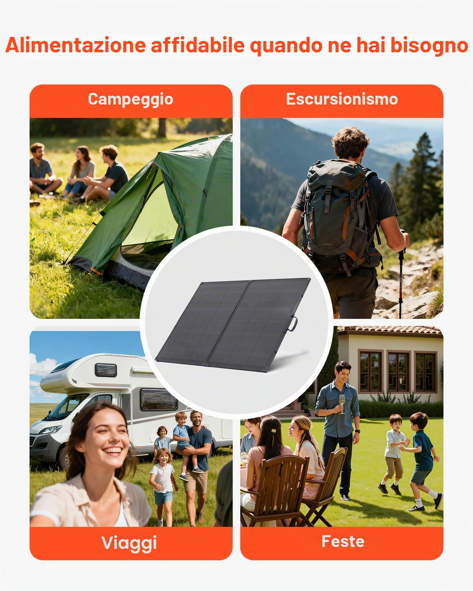 VEVOR Pannello Solare Pieghevole da 200 W con Telaio, Pannello Fotovoltaico Monocristallino Portatile per Centrali Elettrici con Regolatore PWM da 30 A e Uscita MC4, IP67 Impermeabile per Campeggio