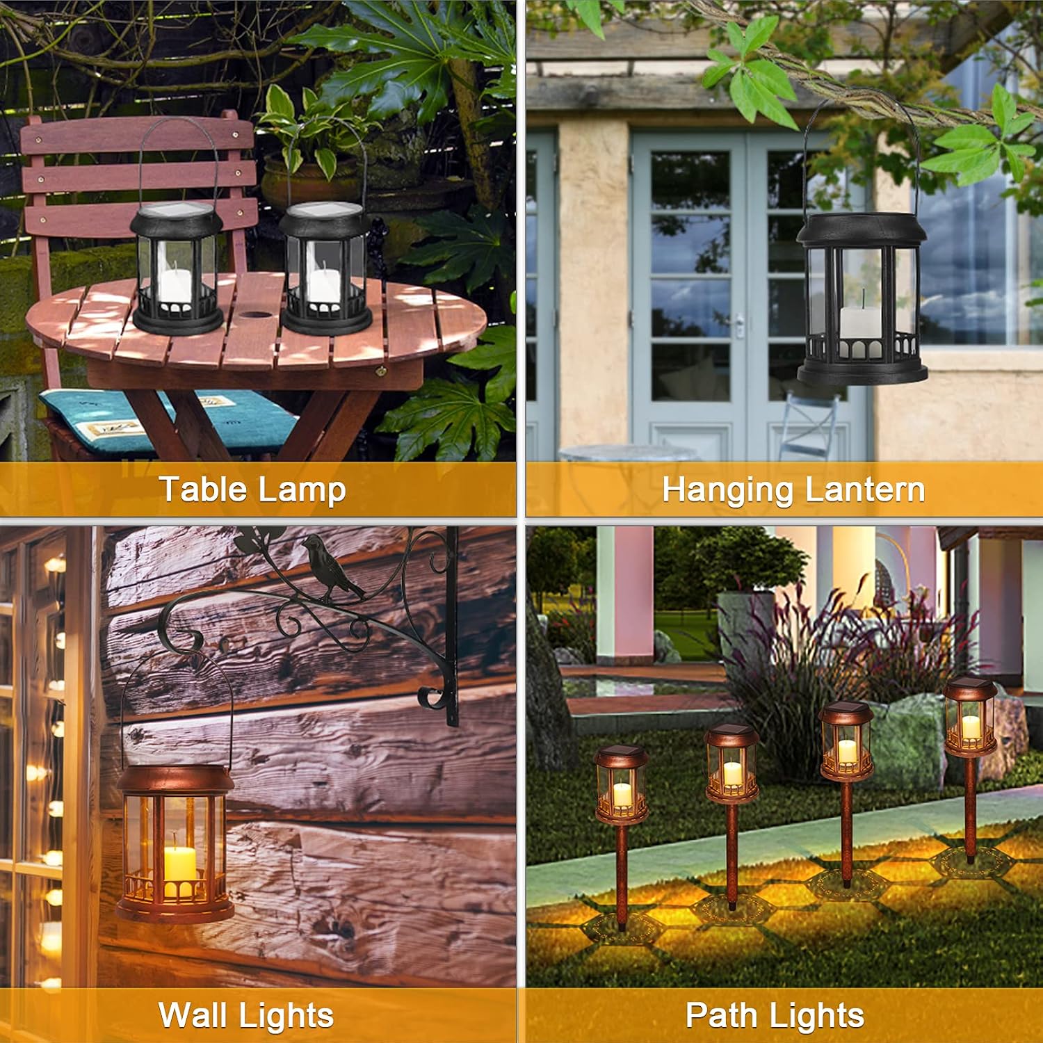 2 Pack Outdoor Solar Garden Lights Decorative Waterproof LED Flickering Candle Table Lantern Plastic Stake Pathway Lights for Christmas, Patio, Yard, Lawn, Walkway (Bronze)