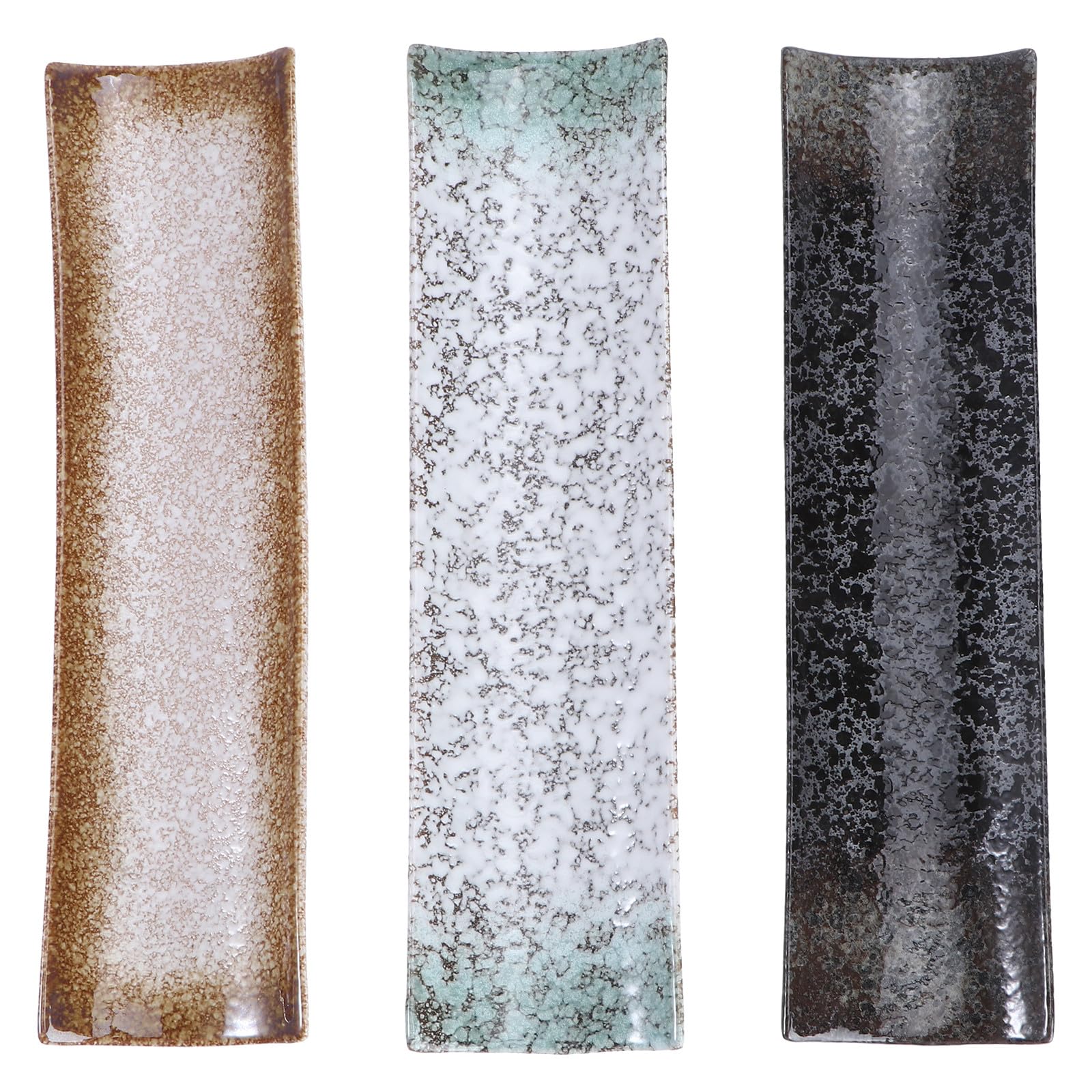 Lot de 3 Assiettes Rectangulaires Japonaises en Céramique Design Attrayant pour Service et Rangement de Sushi, pour Hôtels et Fêtes Spéciales Style Aléatoire