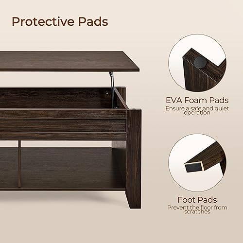 Miniatura 8 de Yaheetech - Mesa de centro con compartimento de almacenamiento oculto y estante inferior separado, mesa de centro con superficie elevada, mesa de
