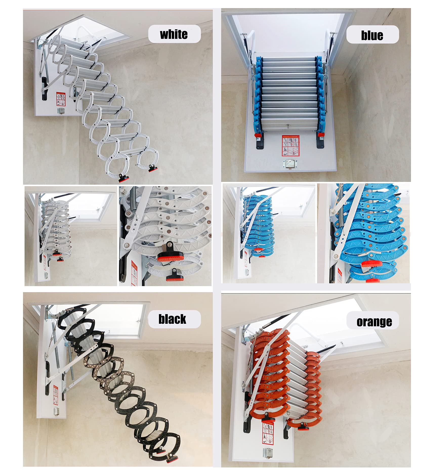 Escalera del ático con escotilla Escalera Plegable telescópica para Bajar escaleras de Techo bisagra 2M-4M Personalizada (Hoyo: 0.8M * 1.2M-Altura: 3M)