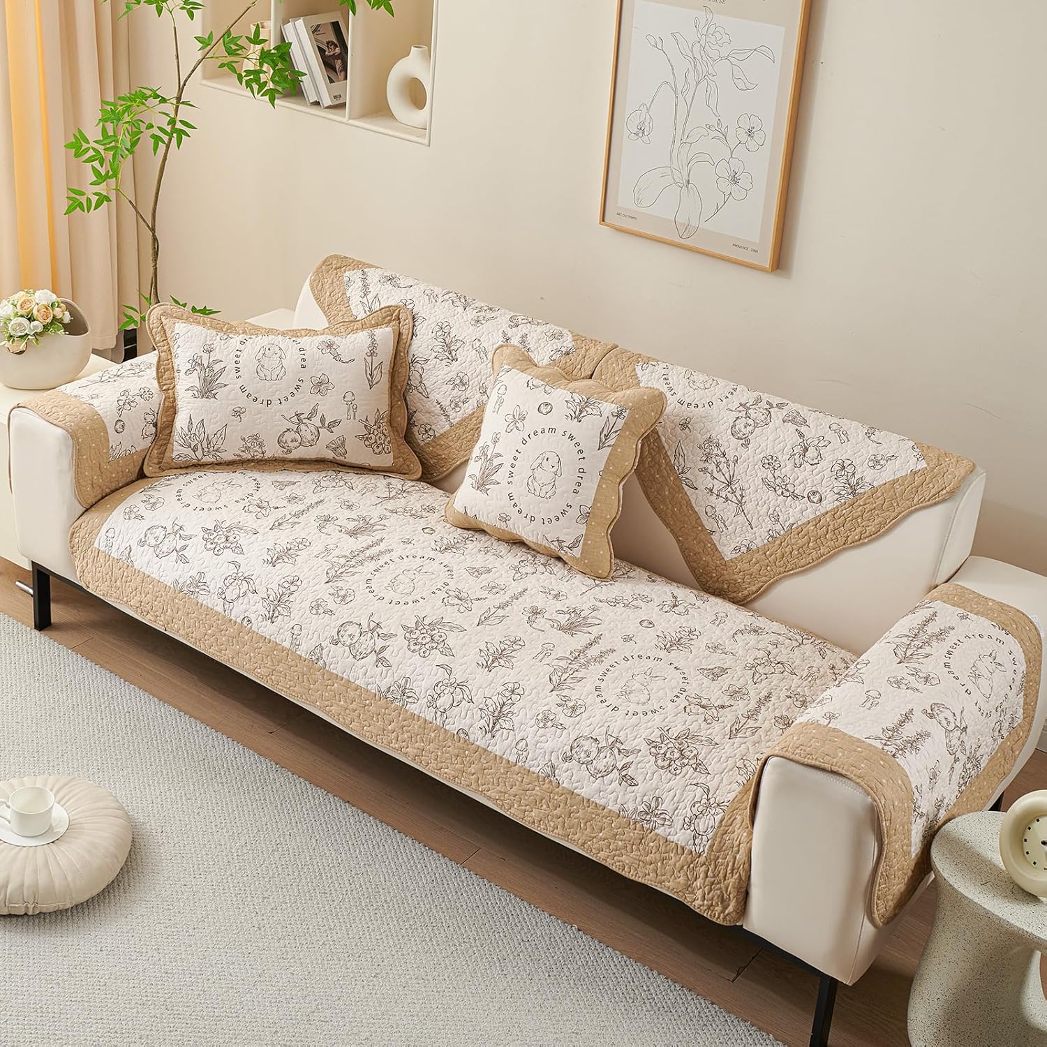 Patchwork Cotton Quilted Sofa Couch Cover for Dogs Soft Floral Sectional Couch Covers Anti-Slip Sofa Slipcover Washable Furniture Protector for Pet Cat (Brown,36"x63")