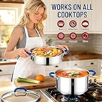 Vista 4 de ARC Olla de acero inoxidable de 6 cuartos con cesta de vapor, olla de vapor múltiple con tapa de vidrio templado para cocinar, utensilios de cocina