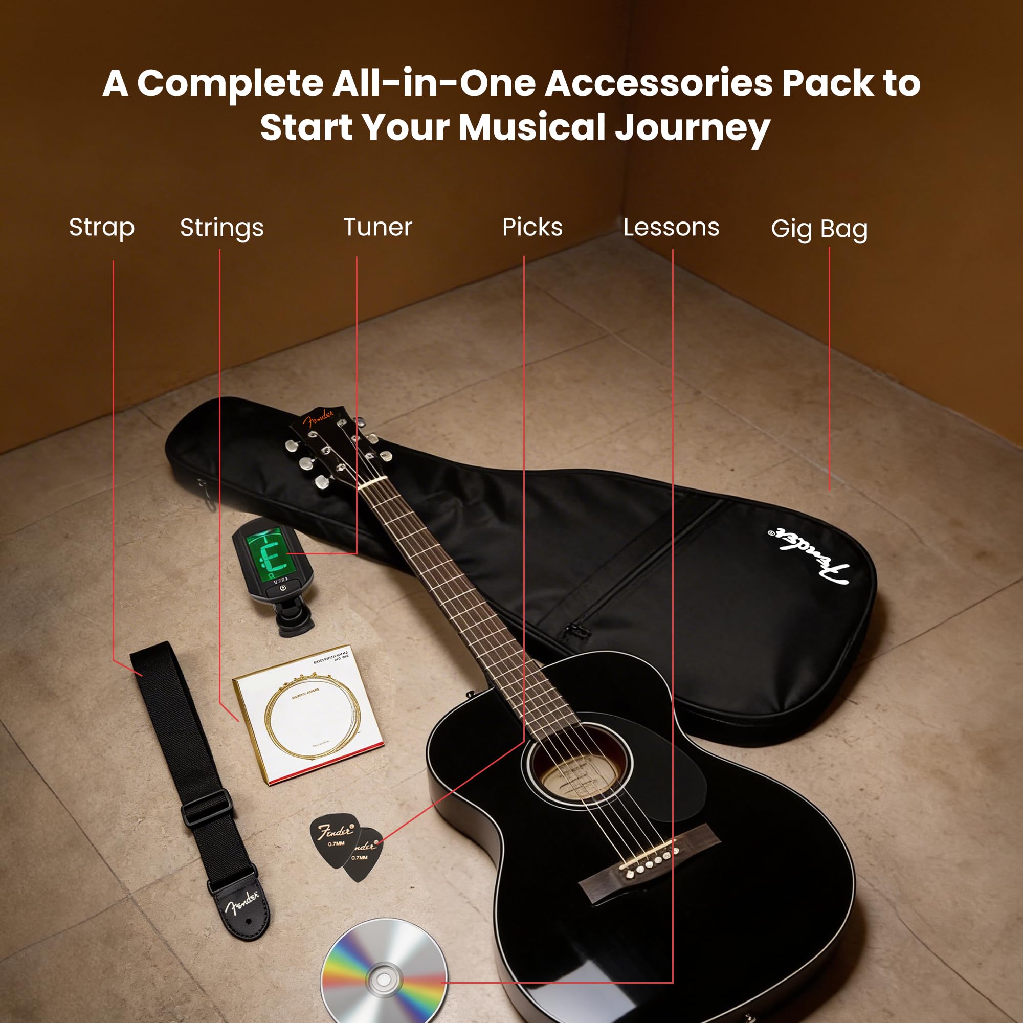 Amazon.com: Fender CC-60S Concert Acoustic Guitar - Black Bundle