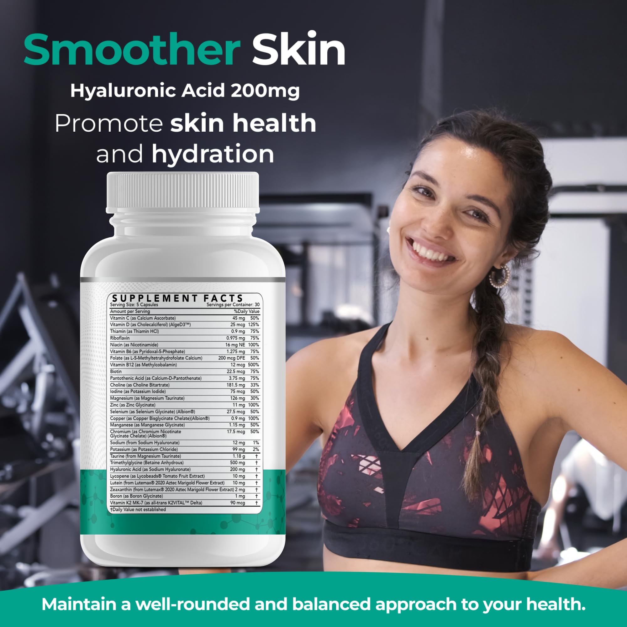 Dr Brad Daily Dosis Baja Multivitamina y mineral para hombres y mujeres para apoyar el rendimiento cognitivo y la memoria + ácido hialurónico para la salud de la piel + TMG para ejercicio (150