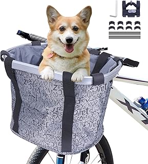 MAIGG Panier de Vélo, Porte-Chien pour Bicyclette Mountain Bike Paniers Avant Attachement Sacs de Magasinage avec Ceintures de Sécurité, Pliant Amovible, Facile à Installer pour Les Femmes Hommes