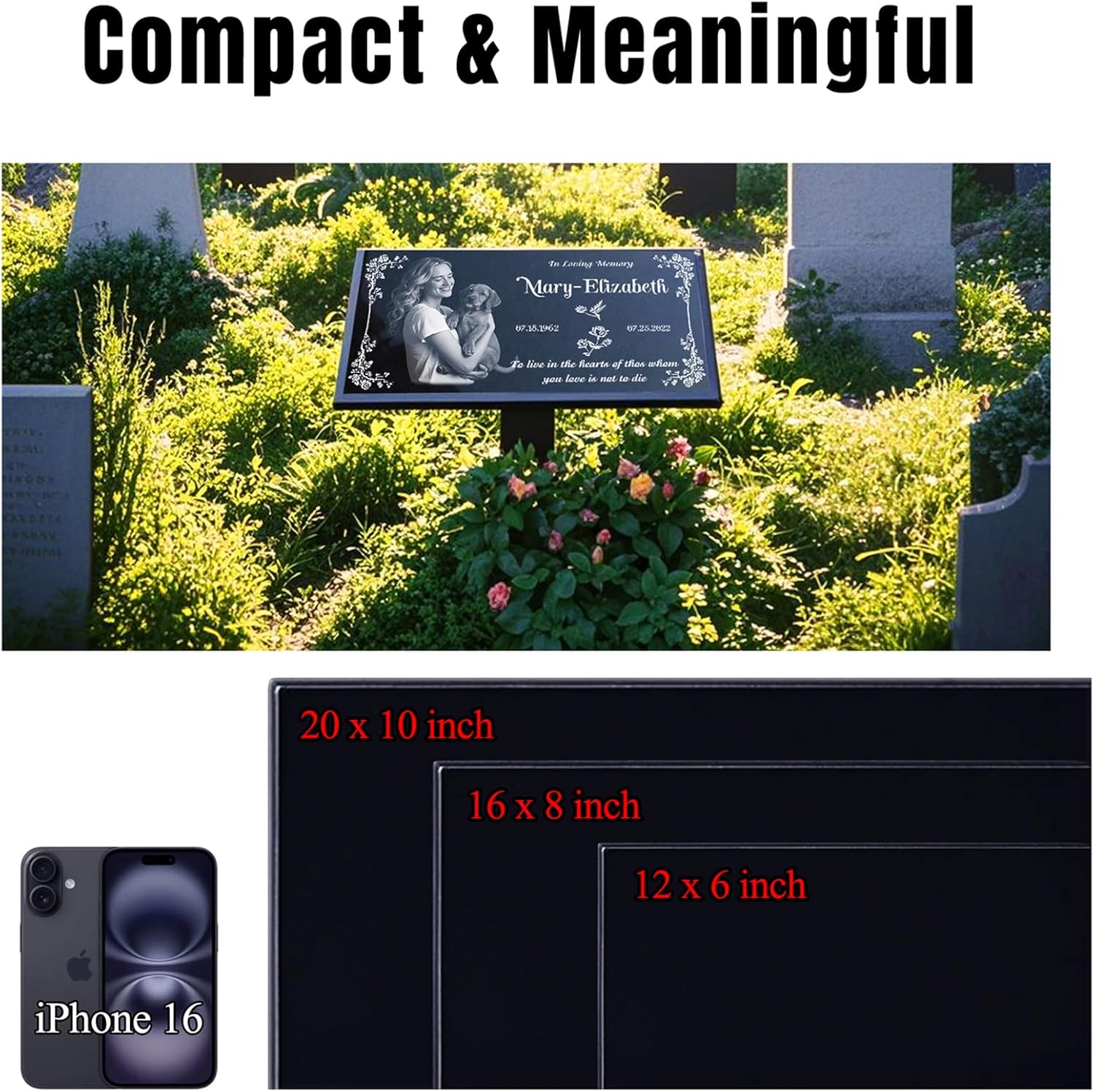 Headstones for Graves - Natural Granite Memorial Stone Custom Tombstones for Grave Stones Temporary Grave Marker for Cemetery for Humans with Photo Outdoor
