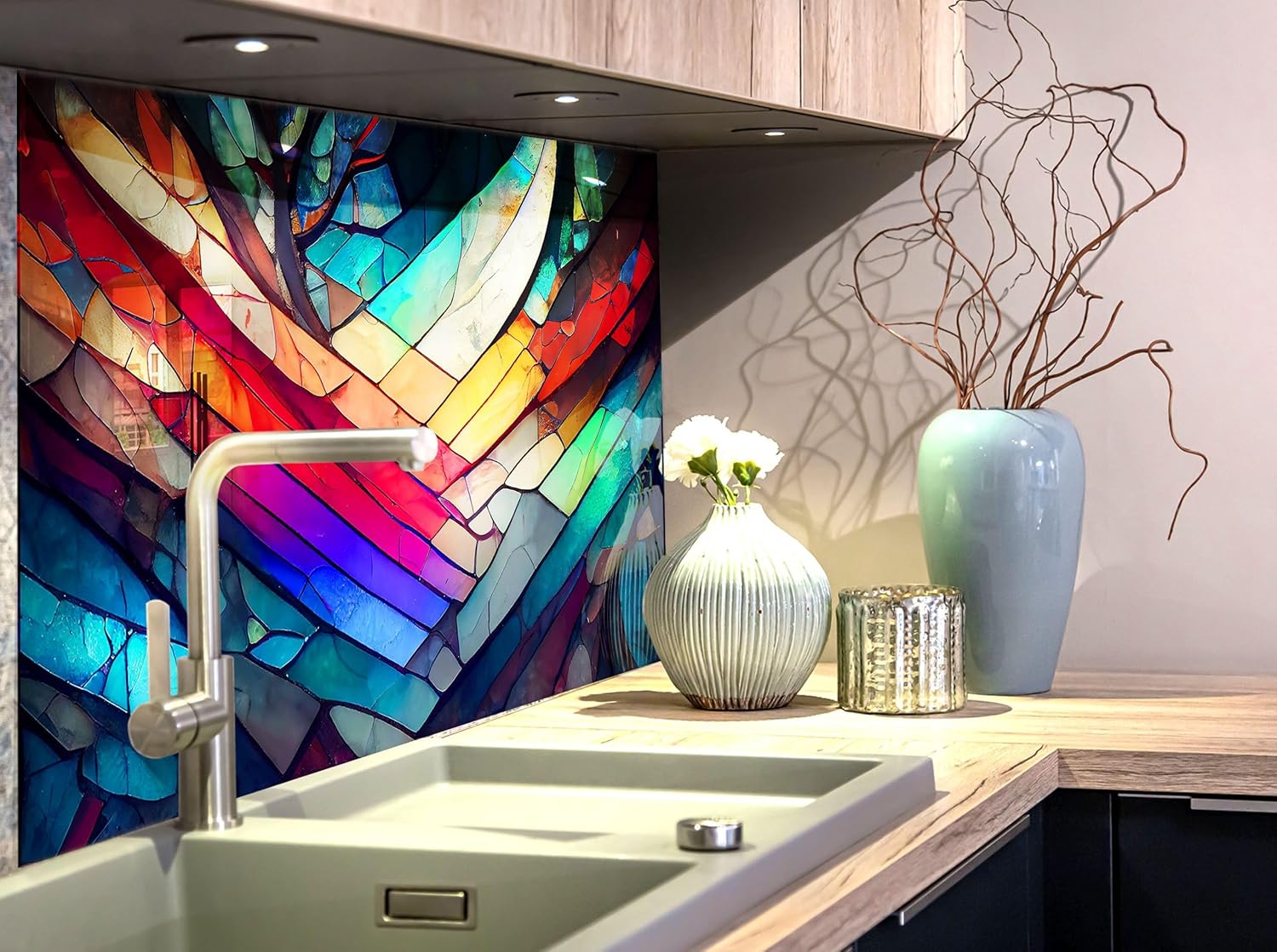 Myphotostation.com 12x12''Stained Backsplash Tile Solid Tempered Glass Wall Protection Kitchen Backsplash Stained Splashback for Kitchen Decor Bathroom Backsplash