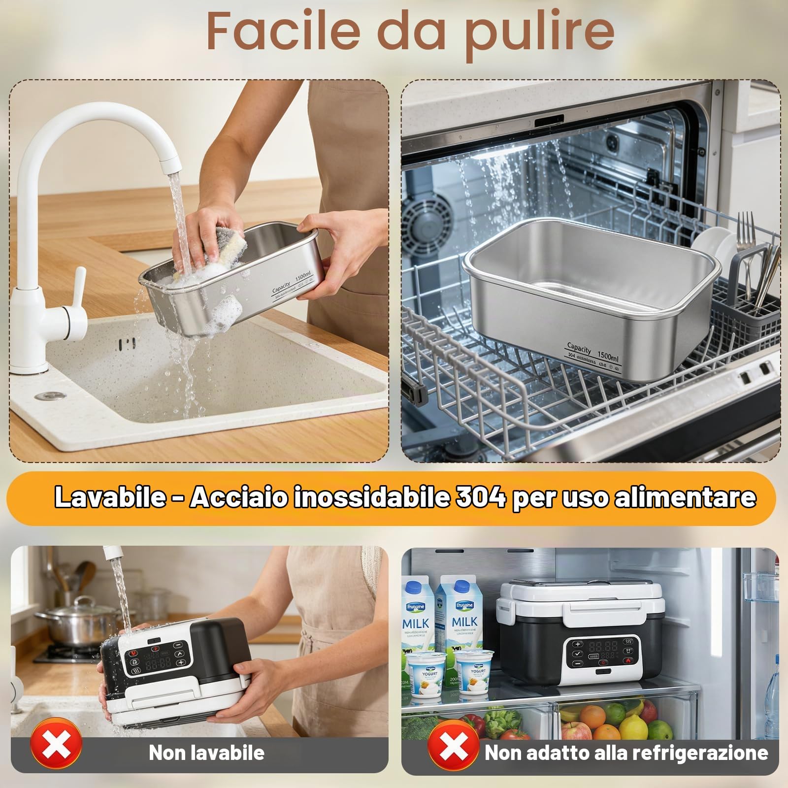 Lunch Box Riscaldato, Lunch Box Riscaldato Intelligente da 1.5L con Touchscreen, Lunch Box Riscaldato Wireless con Piatti in Acciaio Inox e Borsa Termica, Ideale per l'Ufficio/Viaggi/Campeggio