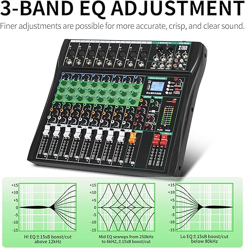 Miniatura 6 de XTUGA Mezclador de 80CT 8 canales para PC Grabación Controlador de sonido Interfaz de audio con efecto digital Mezclador de estudio con 48V Phantom