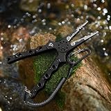 Piscifun Fishing Pliers Aluminum Split Ring Pliers with Tungsten Carbide Braid Cutters, Hook Remover, Saltwater Fishing Tool with Sheath & Lanyard, Fishing Gear Gifts for Men, Black