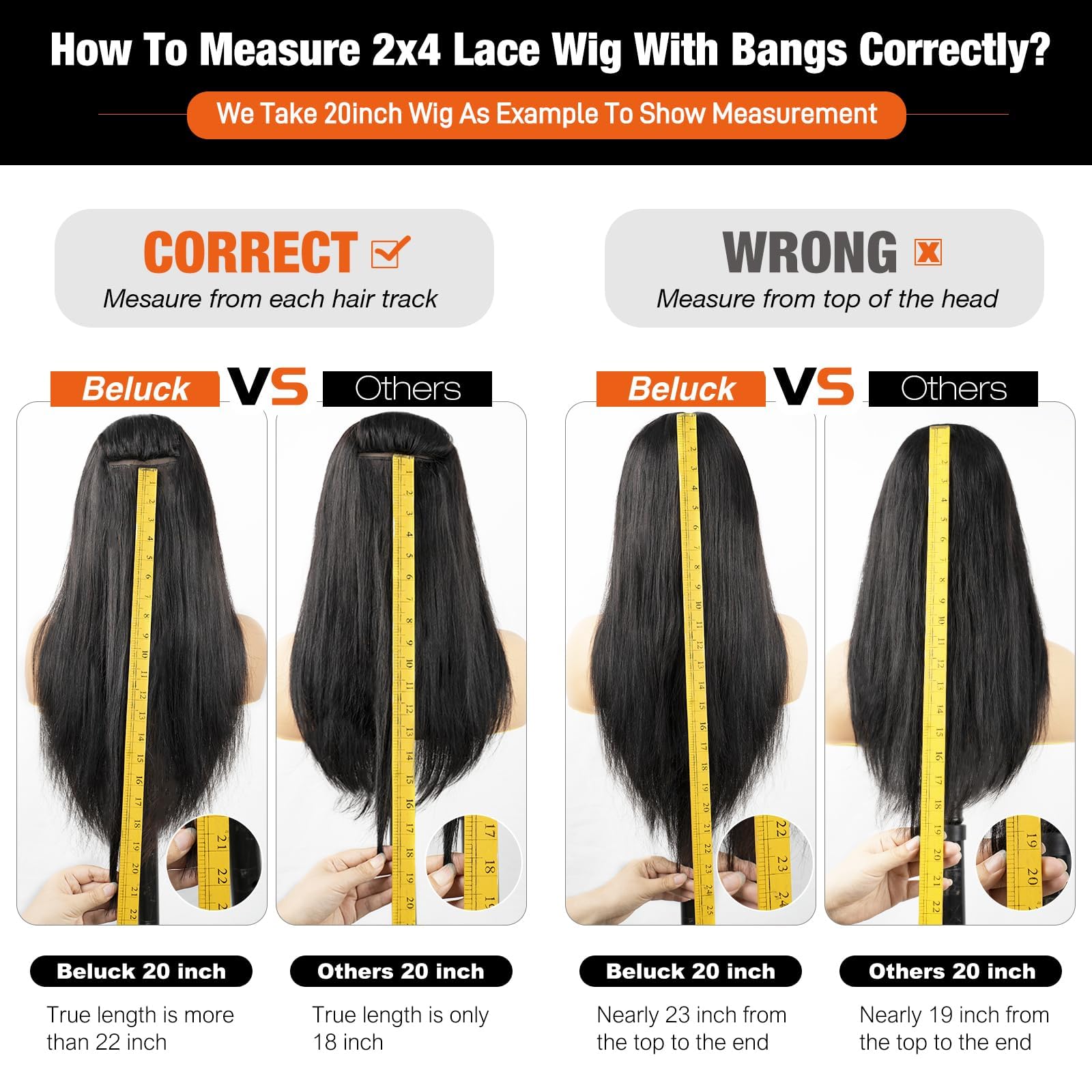 Parrucca Donna Capelli Veri Umani Straight Human Hair Wigs With Bangs, 2x4 Glueless Lace Front Wig Human Hair Nera Parrucca Donna Diritta Con Frangia 16 Pollici