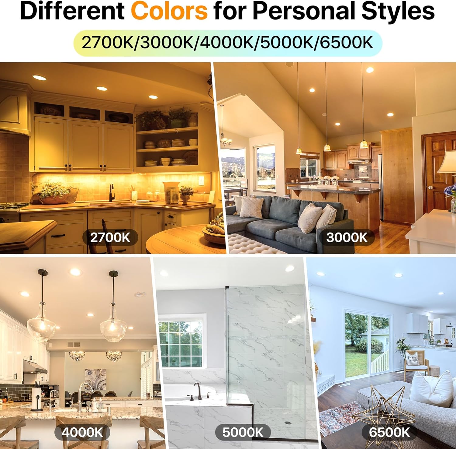 ORALUCE 12 Pack LED Recessed Lighting 6 Inch with Junction Box Ultra-Thin, Dimmable 5CCT 2700K/3000K/4000K/5000K/6500K, 12W 100W Eqv, 1050LM Canless Downlight for Kitchen Hallway Dining Room