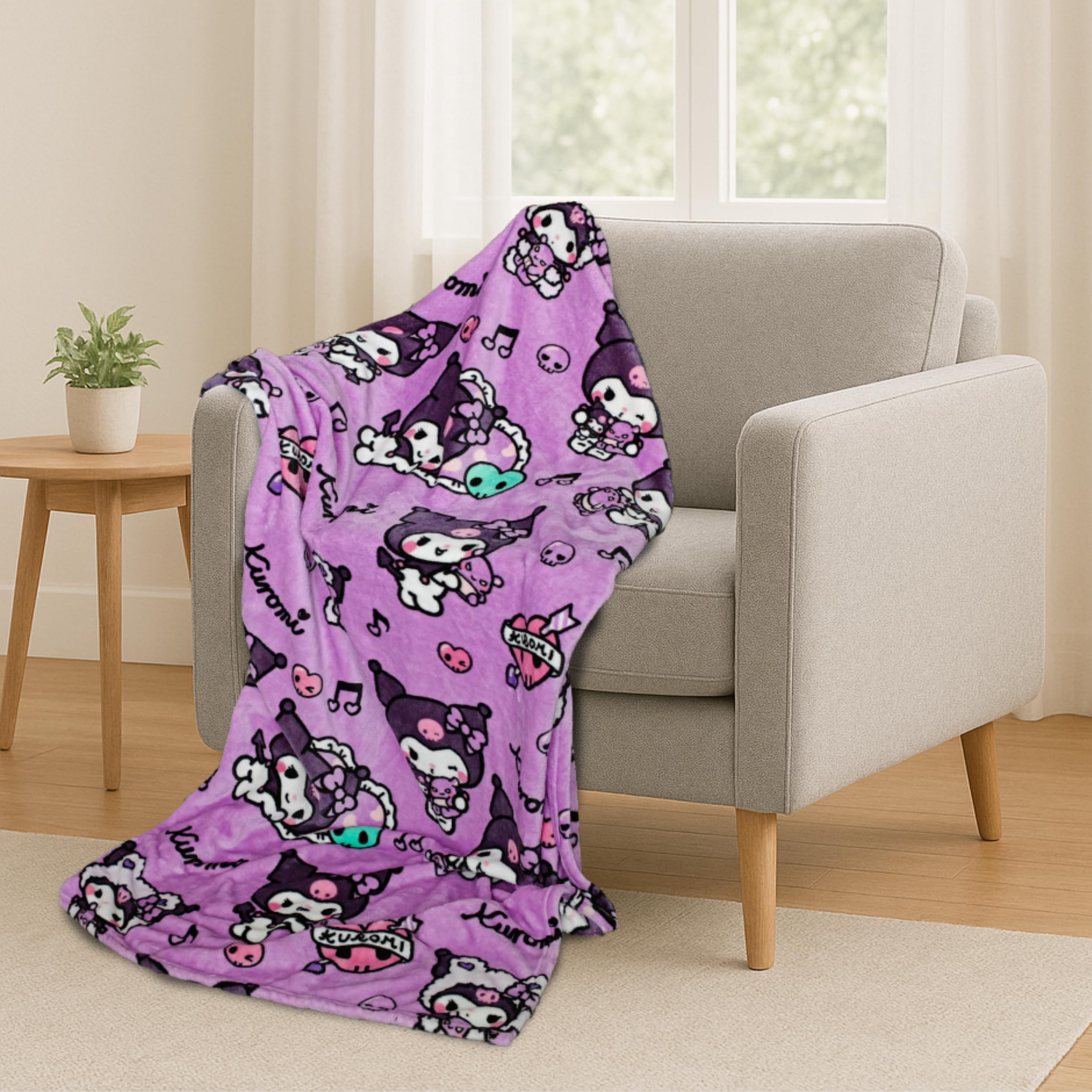 Kanguru - Soffice Plaid Divano in Pile Kuromi, 130x170 cm, Coperta Pile Microfibra Kawaii per Bambina o Donna, Idea Regalo Divertente Natale Compleanno, per Casa, Divano, Letto, Cameretta, Viola