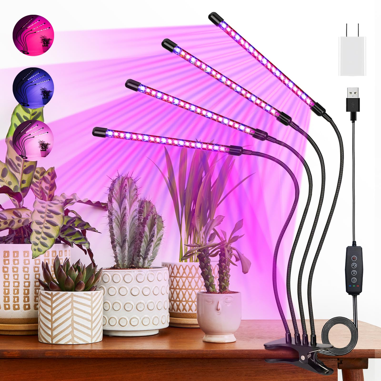 Lámpara LED de espectro completo para plantas con temporizador y regulador de intensidad de 10 niveles – Alto PPFD para hidroponía, jardinería de interior, flores y hortalizas | Ideal para la germinac