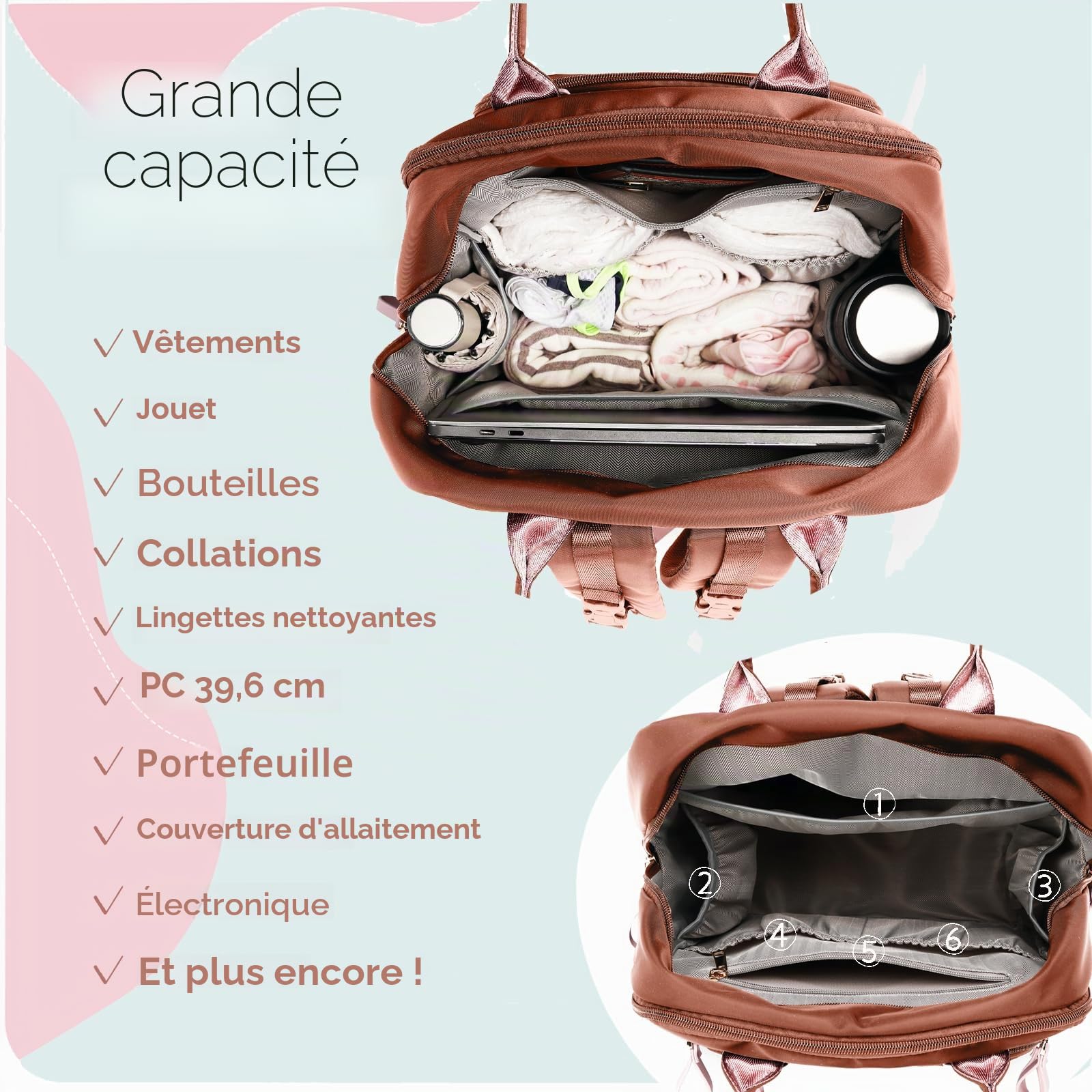 LORADI Grande Capacité 18 Poches Sacs à dos à langer | Clip pour poussette, housse de voyage pour bagages, 4 poches isolantes, résistant à l'eau, facile à nettoyer, durable