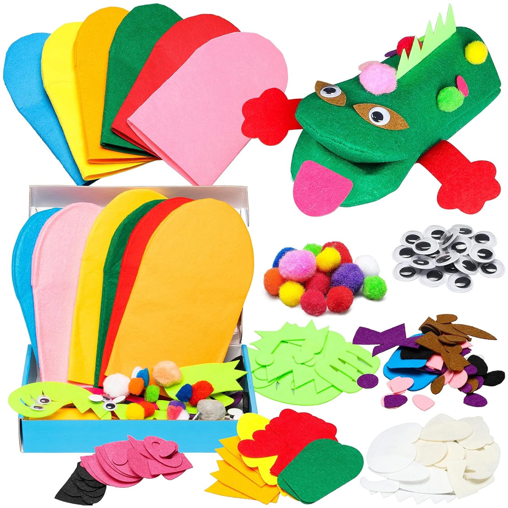 6Pcs Hand Puppet Making Kit Colorful Cute Cartoon Animal Themed Felt Sock Puppet Kit Educational DIY Craft Kits Storytelling Role Play for Girls Boys
