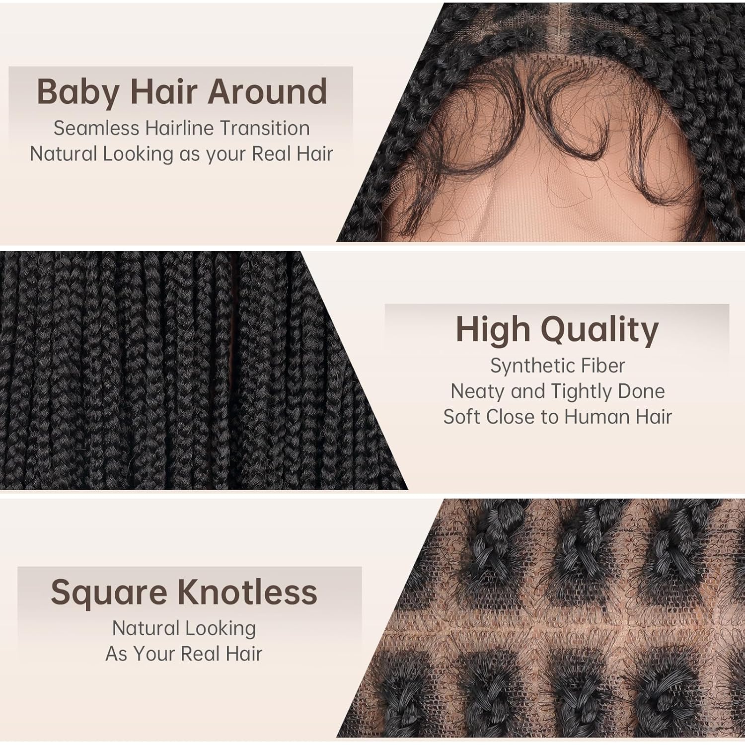 Box Braided Wig Full Double Lace Glueless Braids Wig with Baby Hair Human Hair Blended Synthetic Black Braided Wig for Black Women (1B, 30 Inch)