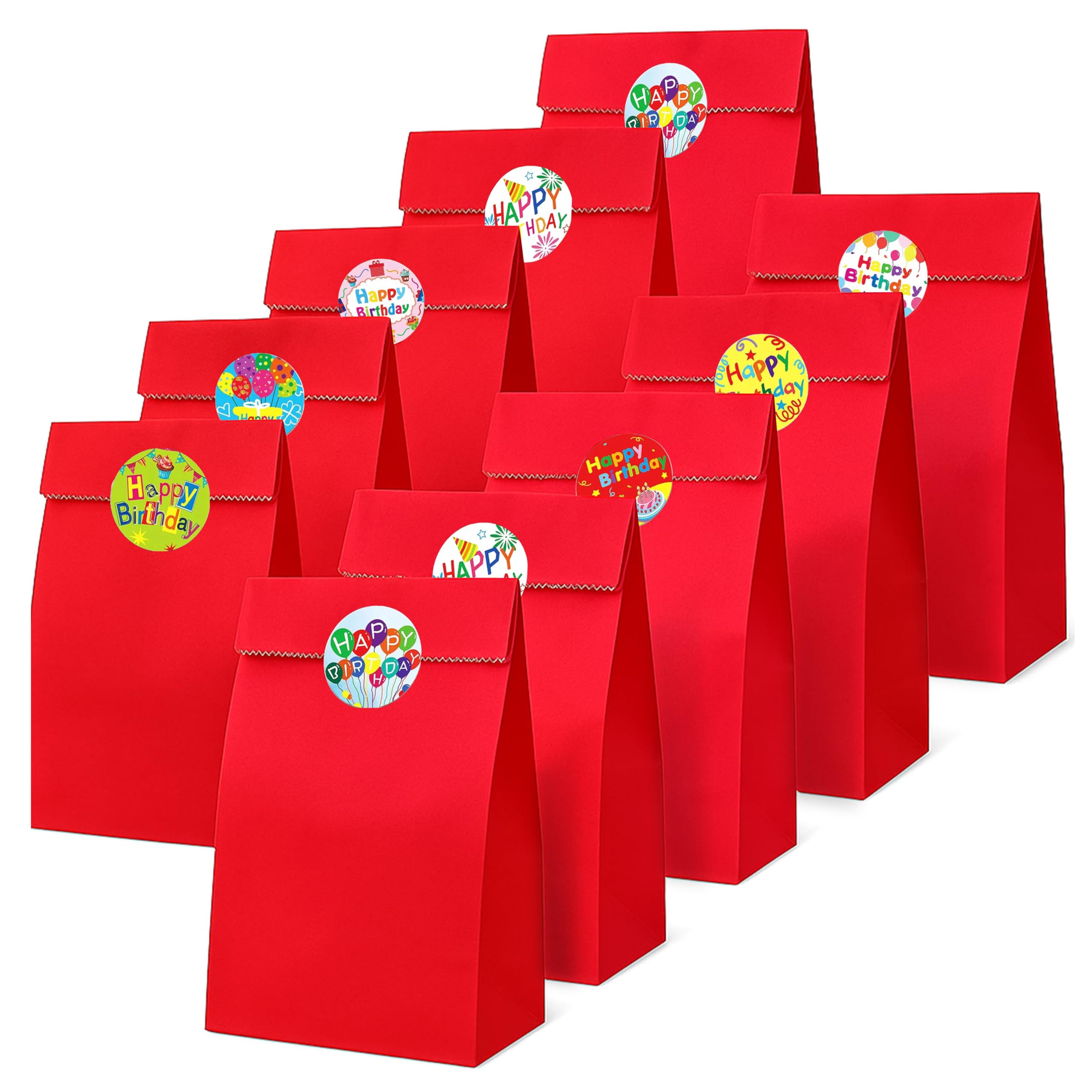 Thepaperbagstore 30 Red Paper Party Bags with Happy Birthday Stickers