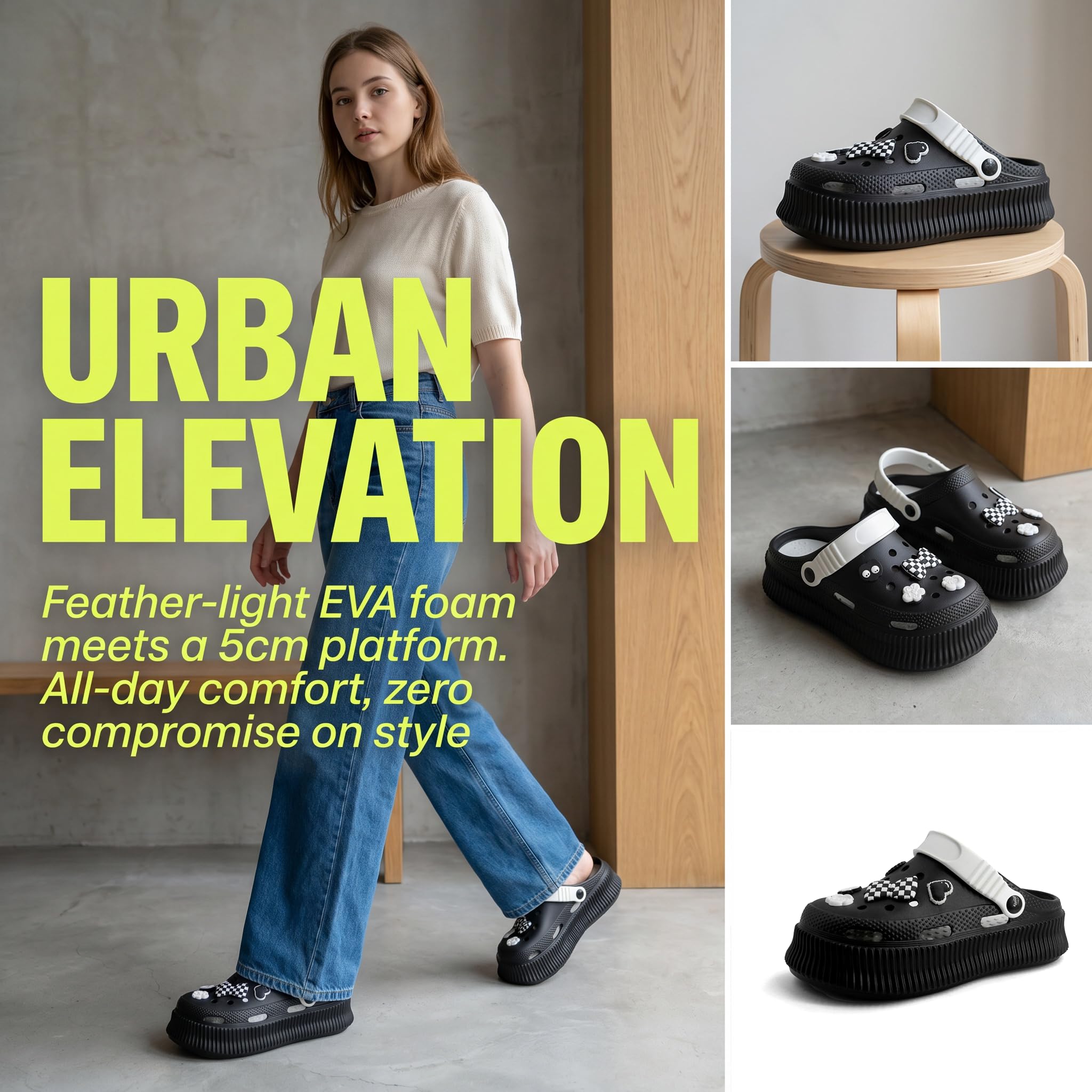 JOMIX Sandalias de Plataforma con Perforaciones Comodas Antideslizantes Zuecos Mules Gruesas de Eva Calzado Original para Playa y Ciudad