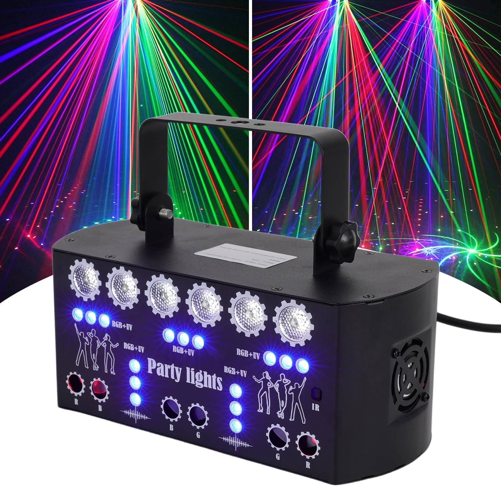 Discolight party light 21 LED + 6 laser etapa luz disco luz LED RGB luces luces fiesta fiesta láser luces disco música controlada estroboscopio DMX control remoto spot para