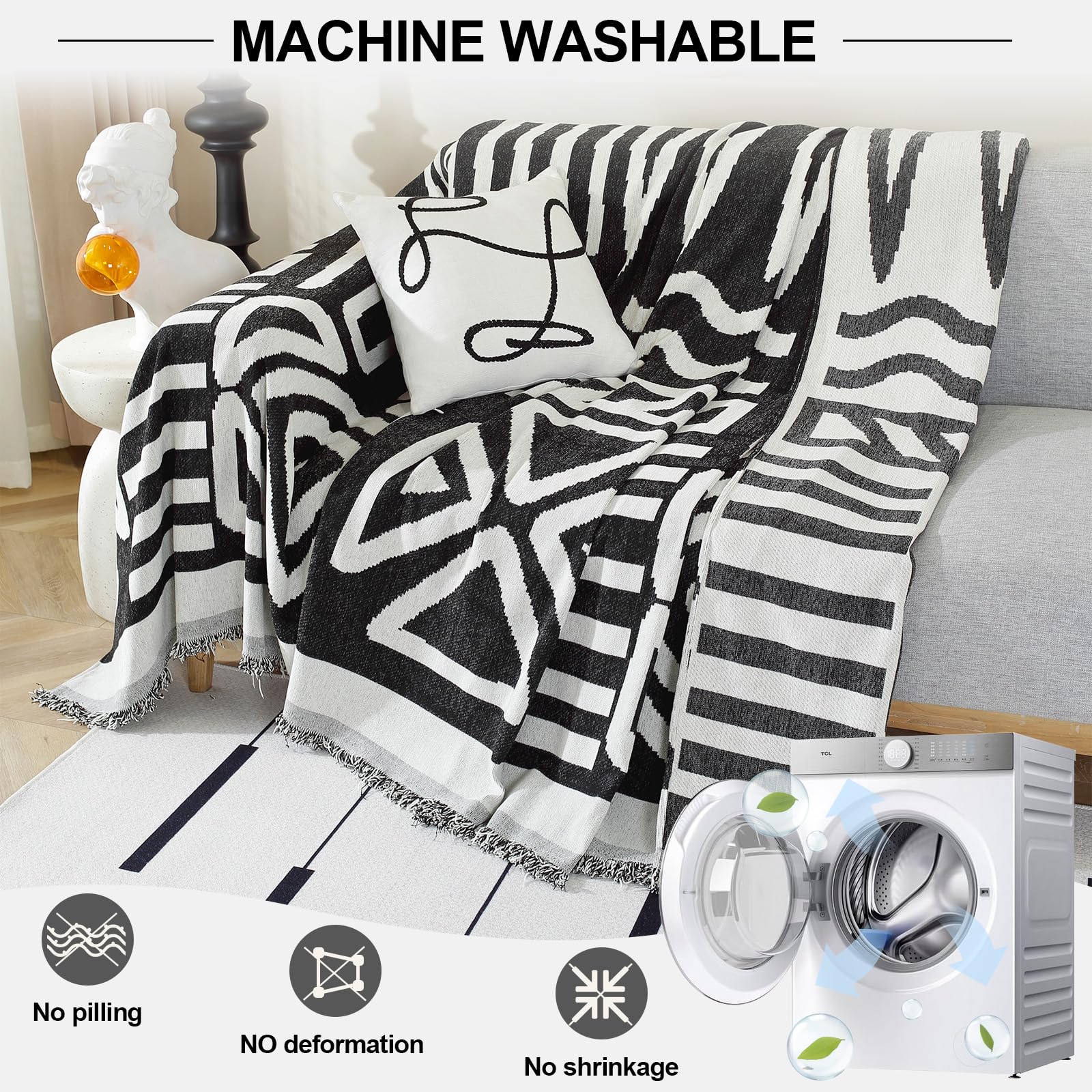 Boho Sofa Cover 2 Seater, Chenille Couch Cover for Corner Sofa Washable Sofa Slipcover - Image 4