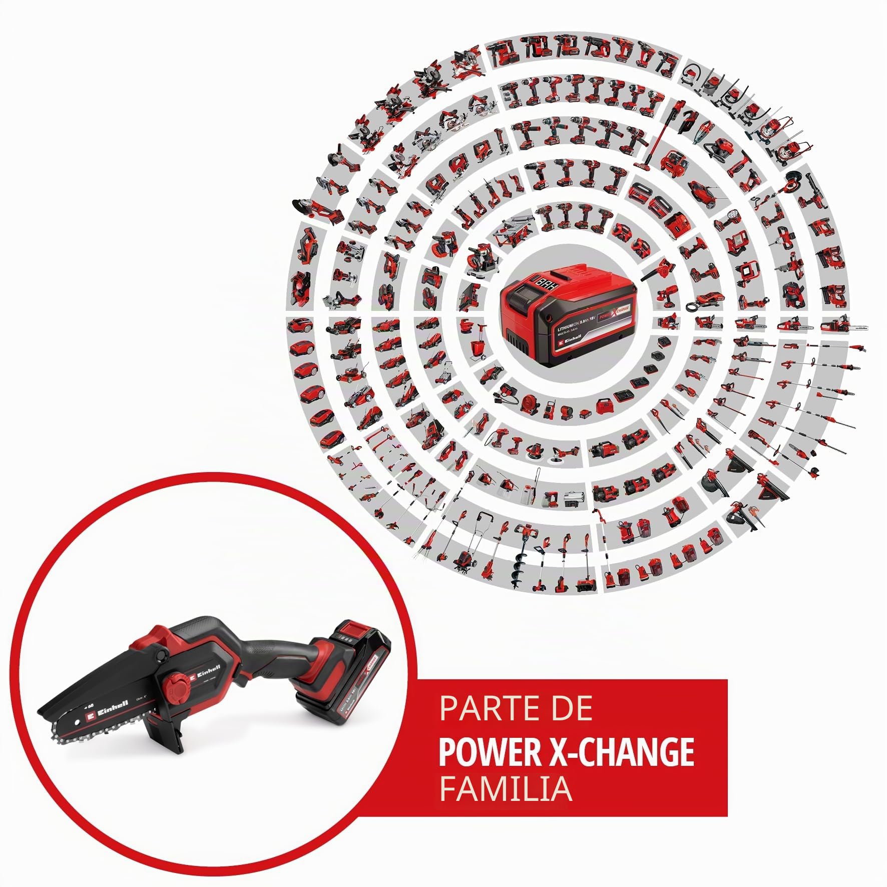 Motosierra para ramas con batería GE-PS 18/15 Li Bag Kit Power X-Change de Einhell (18 V, Brushless, longitud de corte 12,5 cm, incl. batería 2,5 Ah, cargador, cadena de repuesto, bolsa Einhell 45/29)
