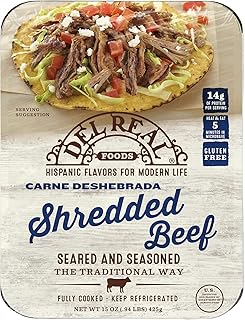 Del Real Foods Shredded Beef – Authentic Carne Deshebrada, 100% USDA Choice, Fully Cooked, Ready in Minutes, Gluten-Free, 15 oz, Great for Tacos, Enchiladas & Burritos