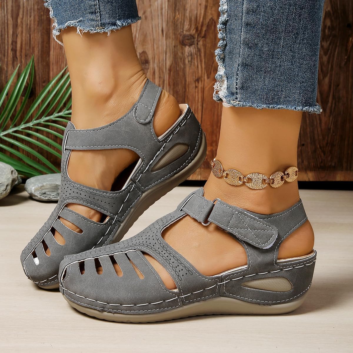 Closed Toe Sandals for Women 2026 Dressy Platform Wedges with Ankle Strap Comfortable Walking Shoes for Summer Breathable Hollow Out Casual Sandals - Image 2
