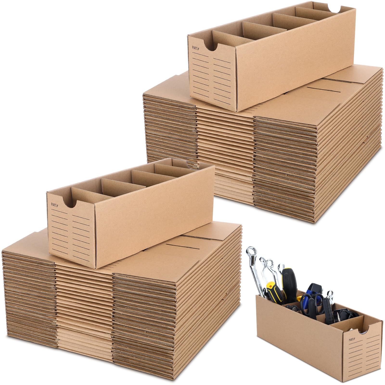 Watersay 60 Sets 12 x 4 x 4 Inches Cardboard Parts Box Cardboard Storage Bins with Dividers Kraft Cardboard Parts Bins Cardboard Box for Parts