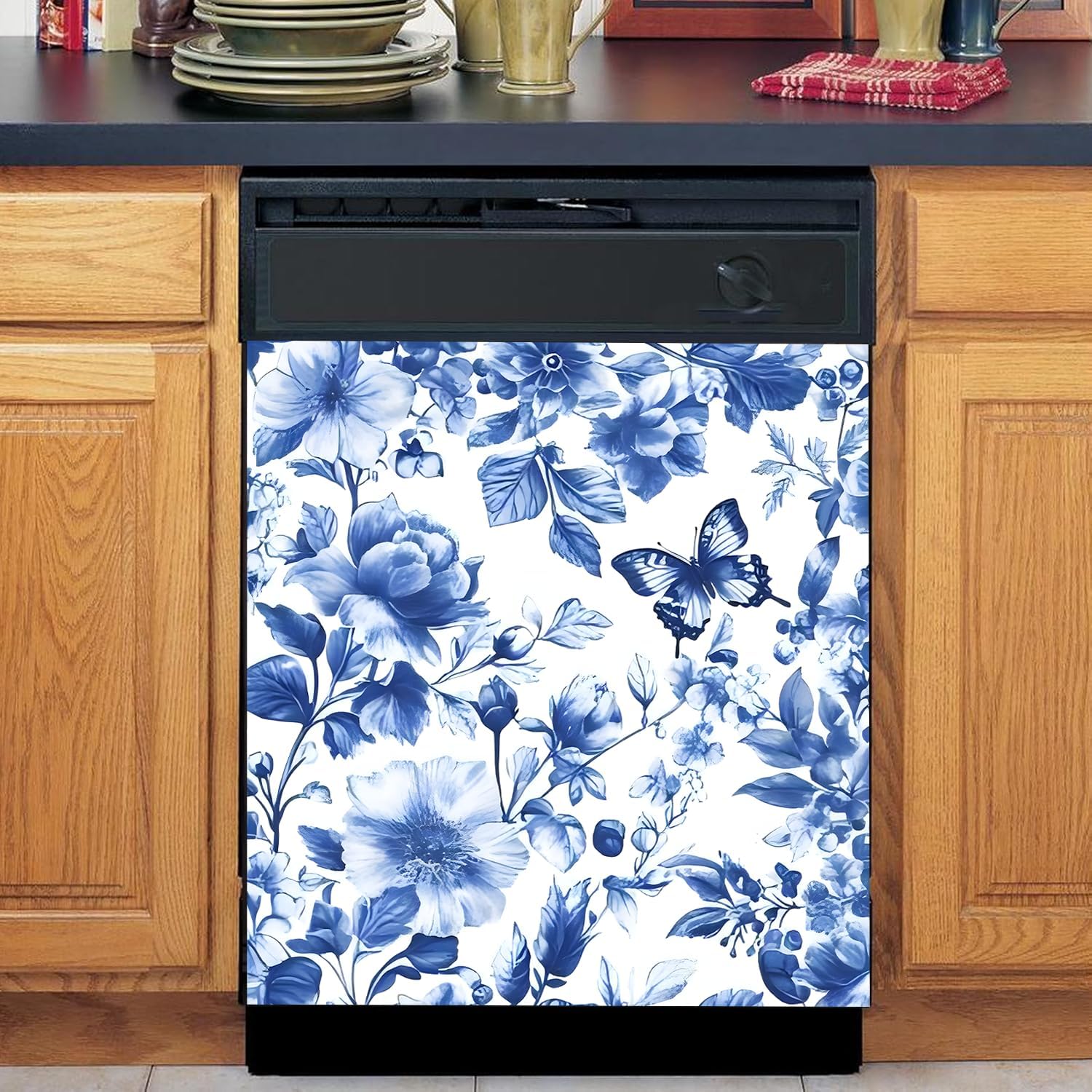 BVBOX Dishwasher Magnet Cover 23" W x 26" H, Reusable Magnetic Refrigerator Covers, Dishwasher Magnets Decorative Cover Fridge Door Skin Panel Stickers for Home Kitchen Appliance (Blue Butterfly)