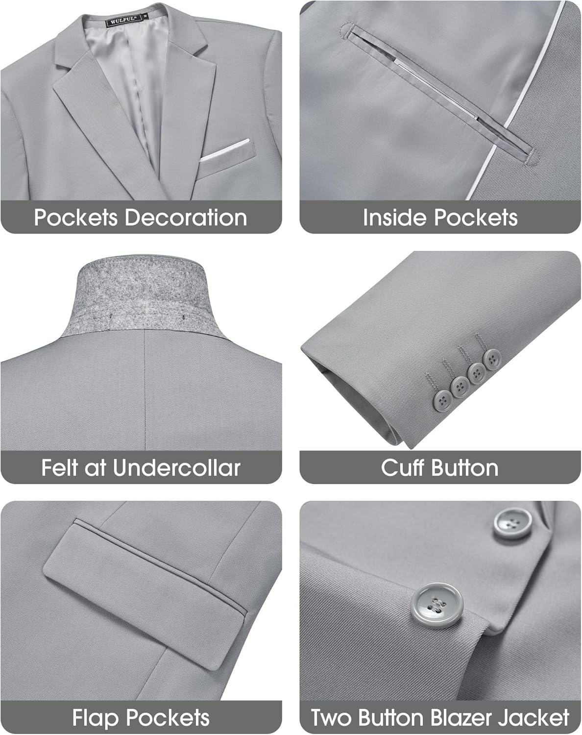 WULFUL Men's Slim Fit 3 Piece Suits Two Button Blazer Vest & Pants Tuxedo Set for Business Wedding Party - Image 6