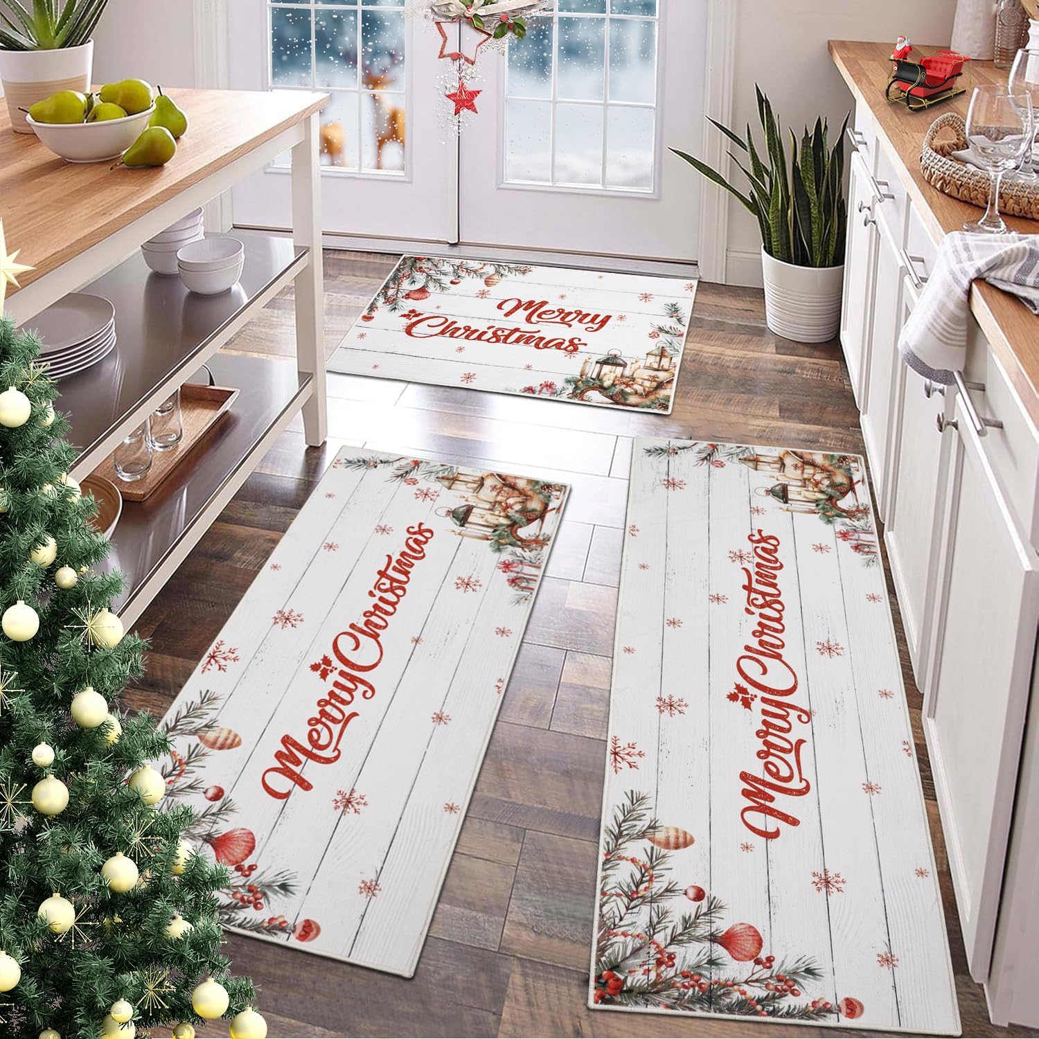 Amazon.com: Geanlod Christmas Kitchen Rugs Set of 3 Non Slip, Beige ...