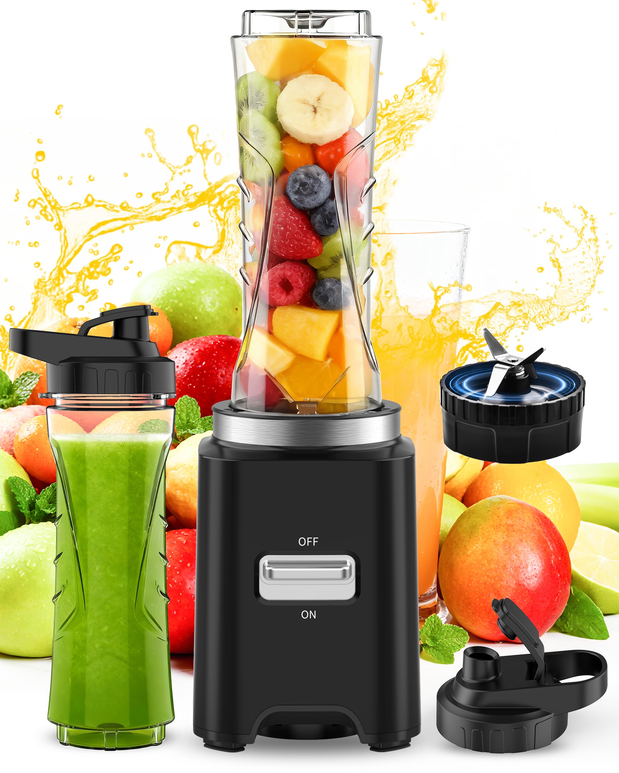 500W Batidora de Vaso,Batidora Portatil con 2 Botellas 600ml sin BPA,4 Cuchillas Inox,22000 rpm,Batidora Smoothies,Smoothie Blender, Mini Licuadora,Portable Blender,Mini Batidora Portatil