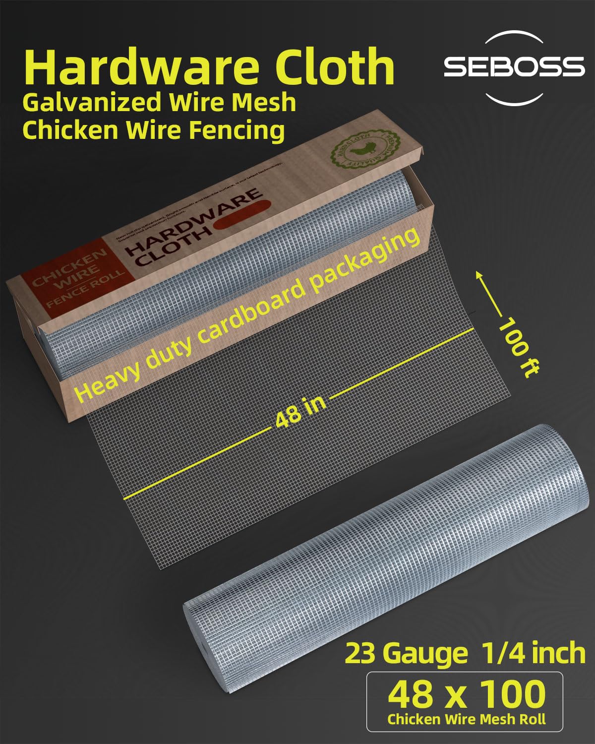 MeshFort Hardware Cloth – 1/4 Inch X 48 X 100 Ft 23-Gauge Hot-Dip Galvanized Welded Wire Mesh Roll For Garden, Poultry & Fencing