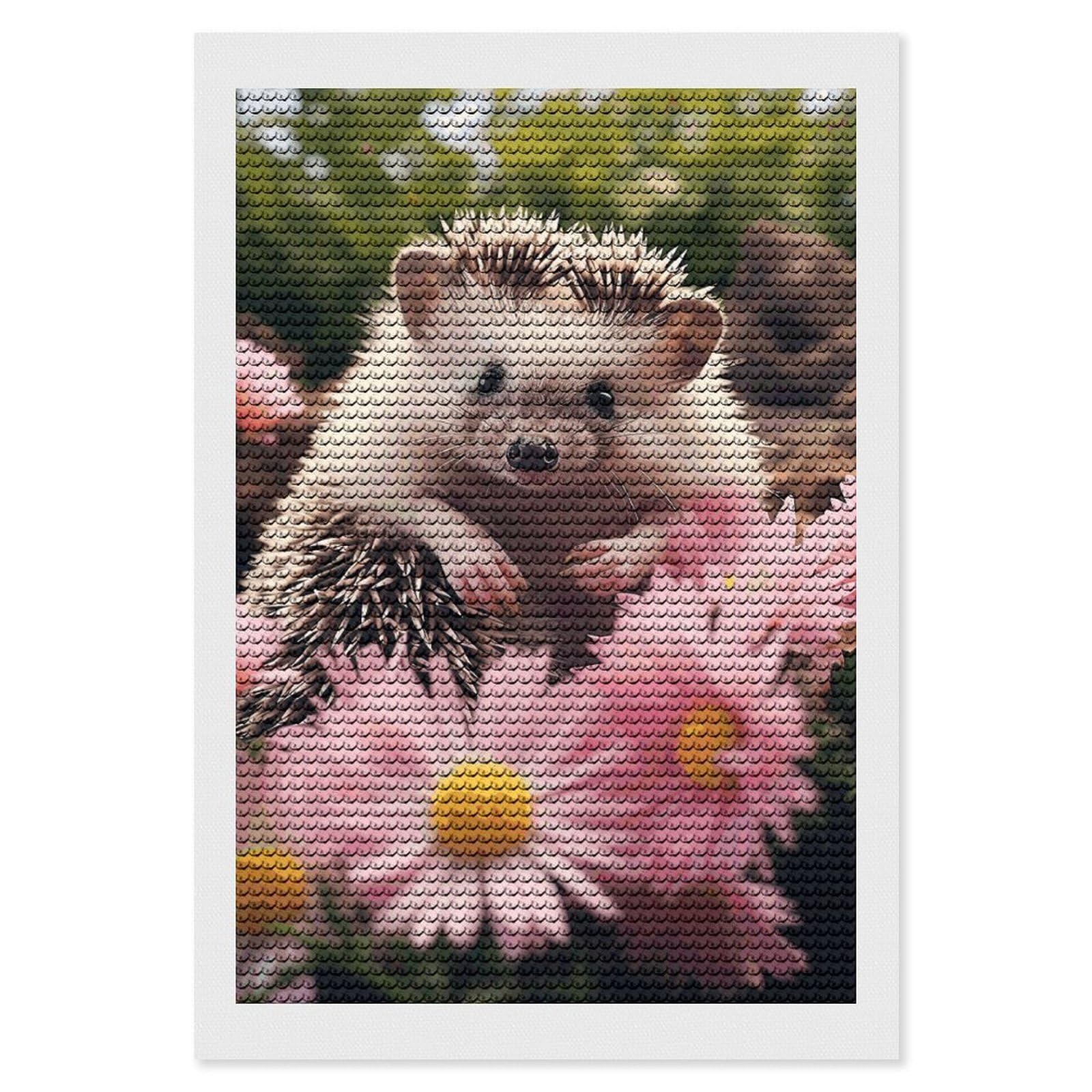 Diamond Painting Kits for Adults - DIY Diamond Art Kits for Beginners - Full 5D Paint Drill Diamond Dots Paintings- Cute Hedgehog in Flowers Diamonds Pictures Gem Art And Craft Wall Decor 8"x12"