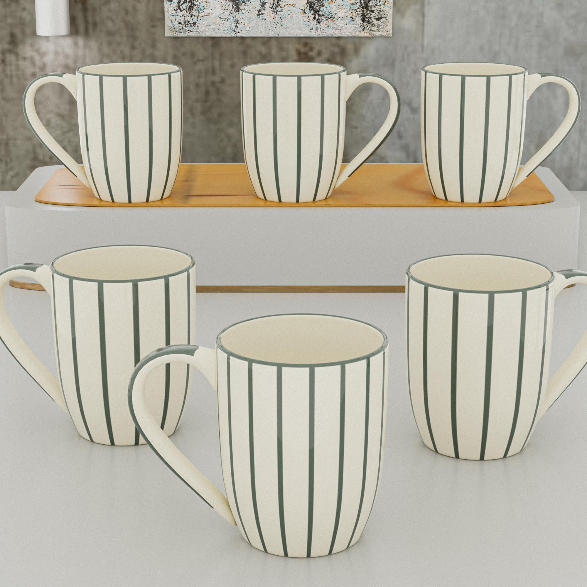The Earth Store Classic Grey Stripe Coffee Mug - 400ml Capacity, Microwave and Dishwasher Safe, Ceramic Coffee Mug for Home, Office & Christmas Gift | New Year Gift | Birthday Gift (Set of 6)-image-38