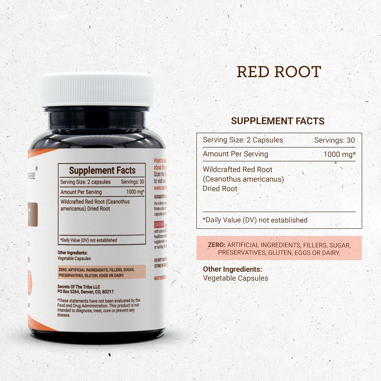 Secrets of the Tribe Red Root 60 Capsules, 1000 mg, Wildcrafted Red Root (Ceanothus Americanus) Dried Bark (60 Capsules) - Image 3