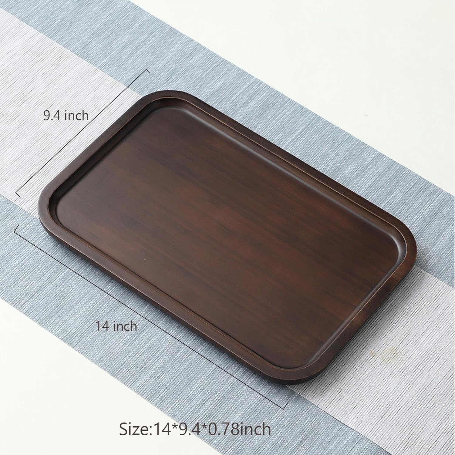 Bamboo Serving Tray, 14''x 9.4'' Walnut Food Trays, Bathroom Vanity Tray, Portable Bed Decorative Tray, Serving Platter for Coffee, Tea, Home Decor - Image 2