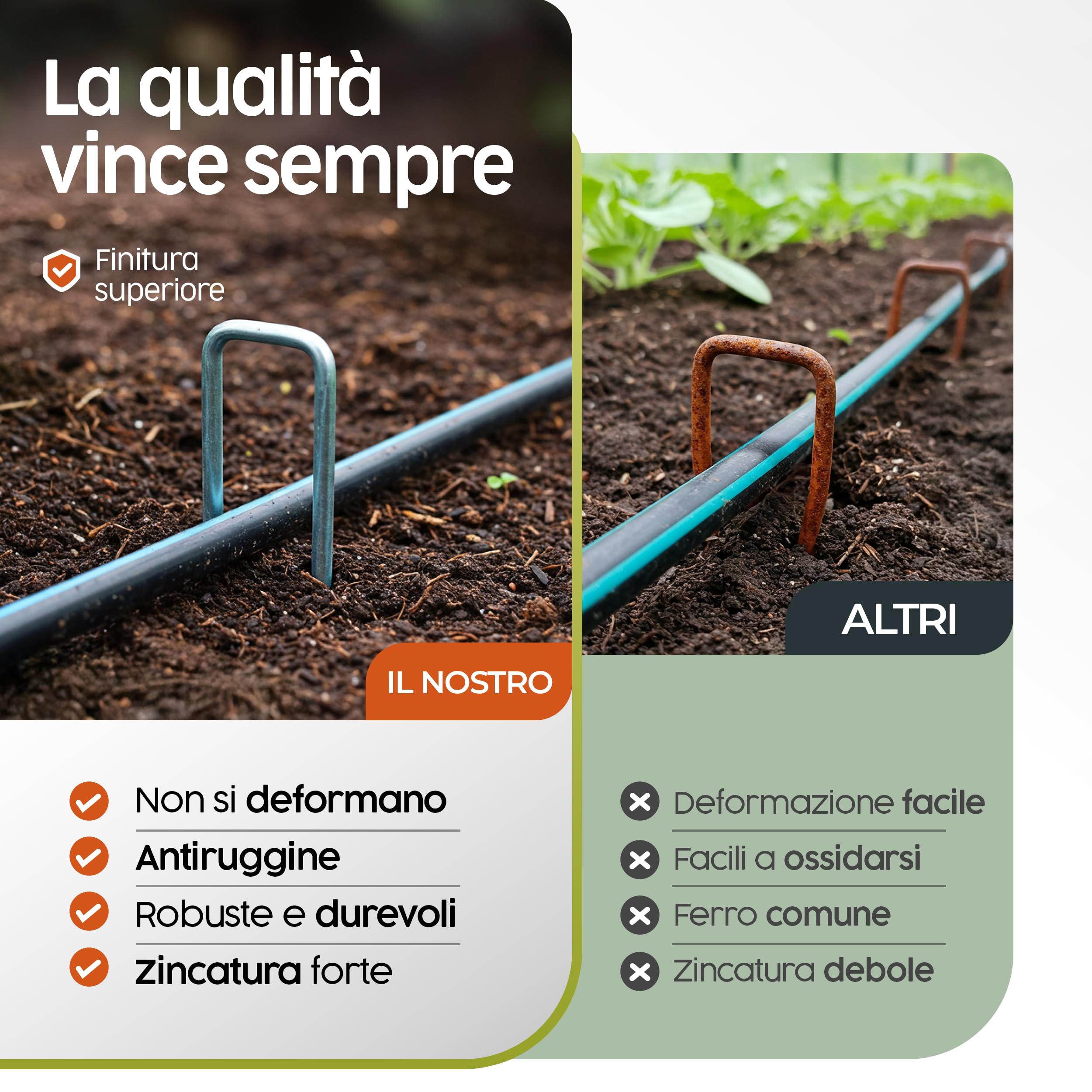 PORTENTUM Picchetti da Giardino 500 pz + 80 Rondelle - Picchetti Telo Pacciamatura, Picchetti Ancoraggio per Campeggio e Prato Sintetico, Resistenti in Acciaio Zincato