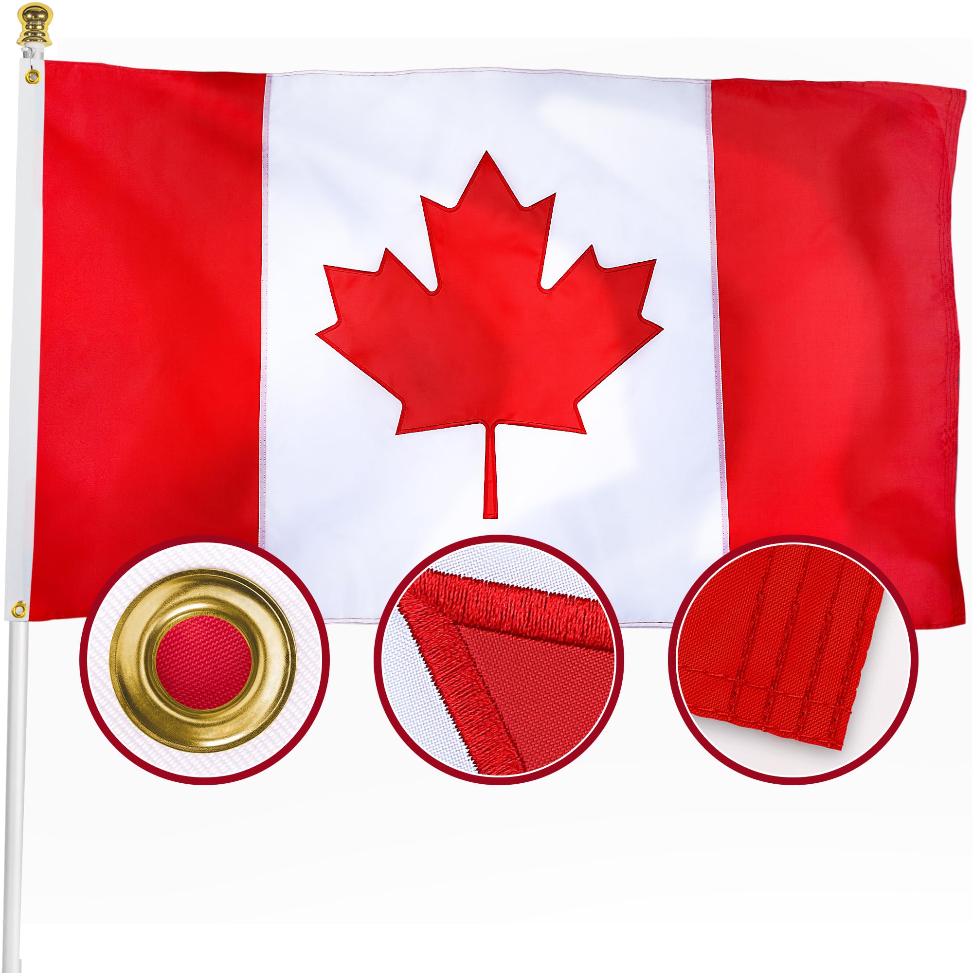 XIFAN Premium Canada Flag 3x5 ft Outdoor, Large Double Sided Heavy Duty 210D Nylon Canadian National & Country Flag, Longest Lasting Decoration with 4-Stitch Hemming, Brass Grommets
