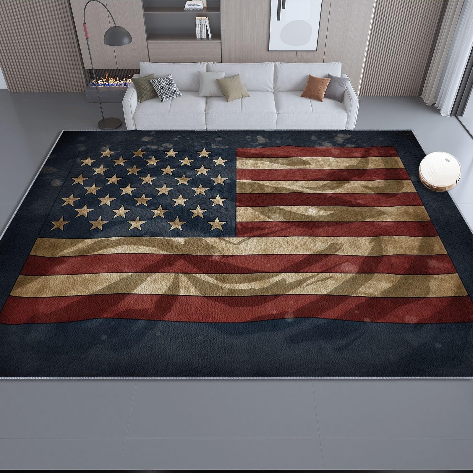 Generico Tappeto floreale 160 x 230 cm, Lavabile Comoda Resistente Tappeto con Retrò Bandiera Americana motivo - Grigio Scuro Tappeti a pelo basso per camera da letto soggiorno corridoio