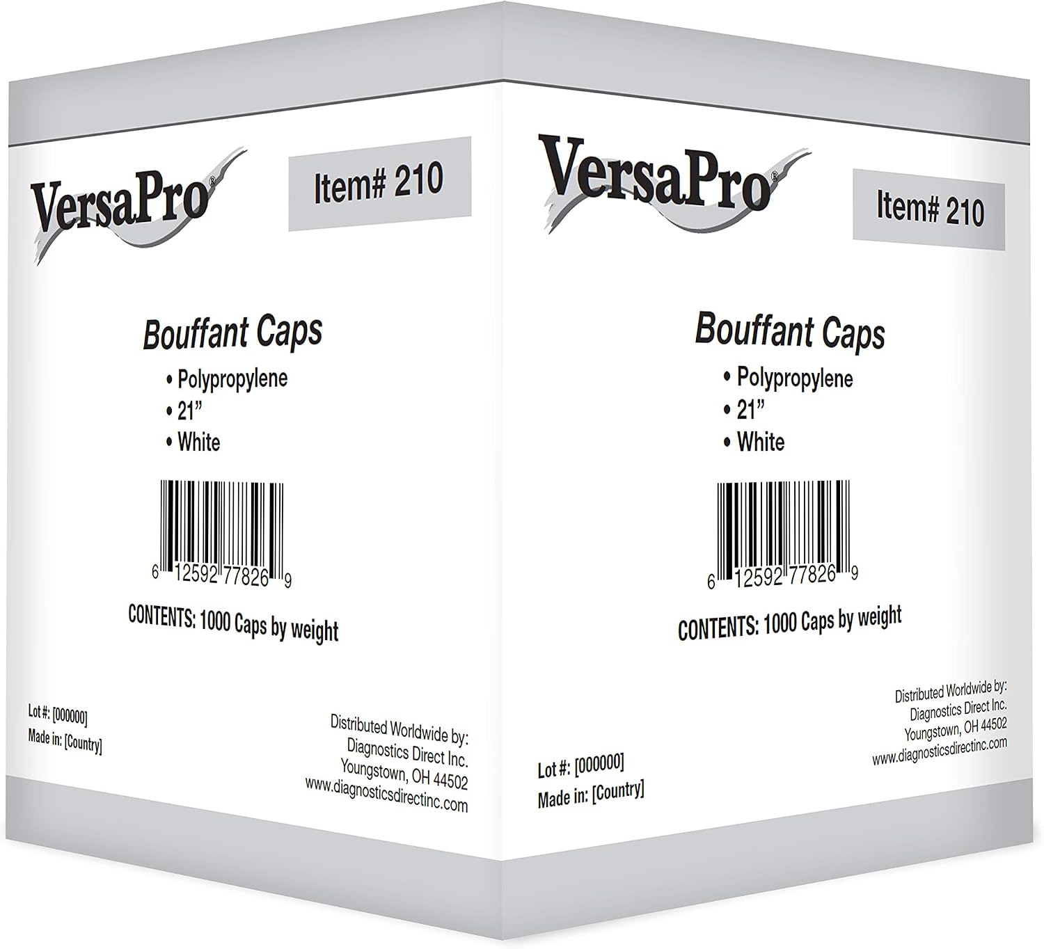 VersaPro 210 21" Disposable Hair Net, Spun-Bonded Polypropylene, White (Case of 1000)