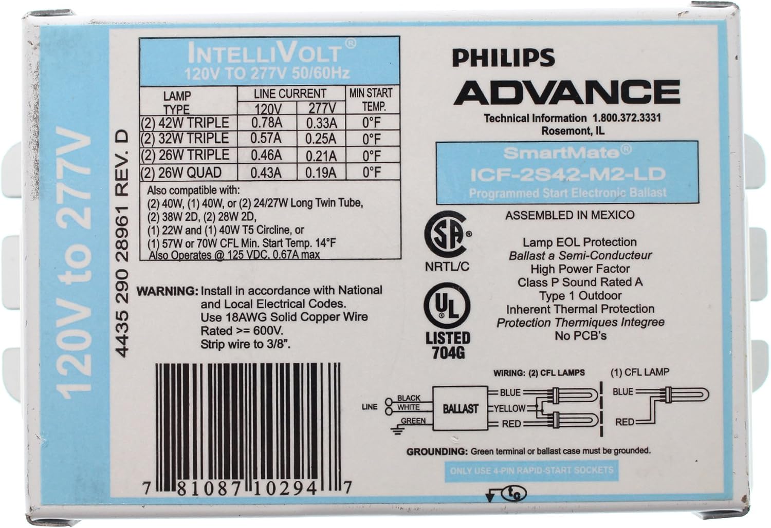 Philips Advance ICF-2S42-M2-LD SmartMate Advance IntelliVolt Ballast