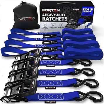 FORTEM Ratchet Straps - Tie Down Strap Set, 4 Pack, 5208lb Break Strength