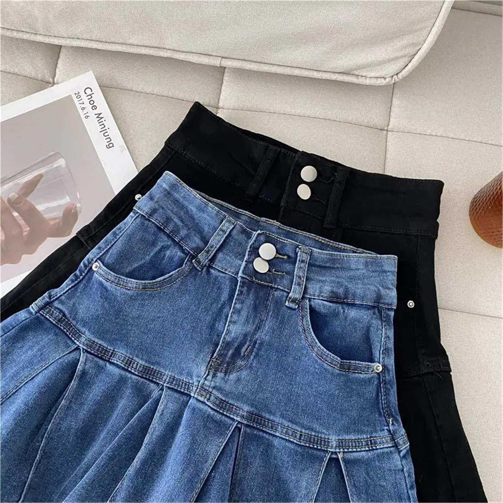 Minifalda Plisada de Corte A Falda Corta Mezclilla Cintura Alta for Mujer para Mujer