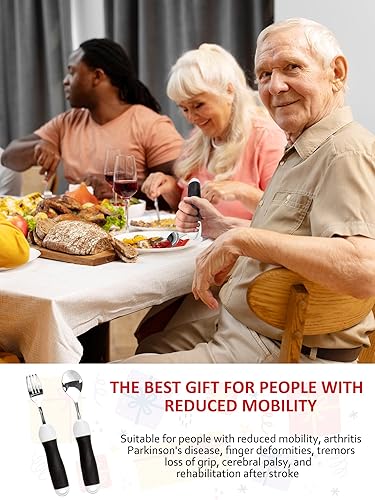 Miniatura 8 de Utensilios adaptados, cubiertos con peso para temblores de manos, juego especial de cuchara y tenedor, agarre débil y ayuda para discapacitados y