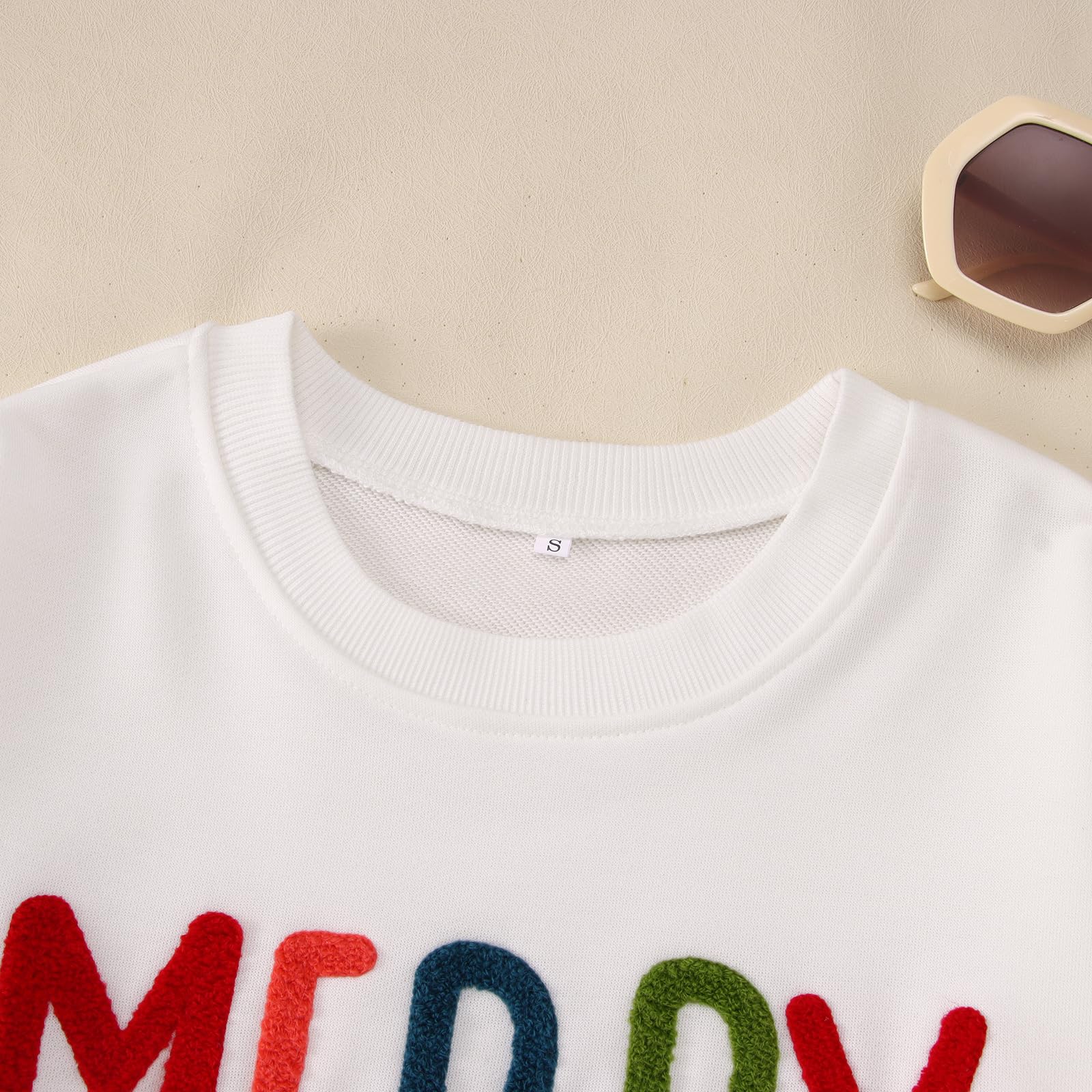 MODNTOGA Merry and Bright Sudadera de cuello redondo para mujer, suéter de Feliz Navidad, con parche retro con purpurina, camiseta de Feliz Navidad